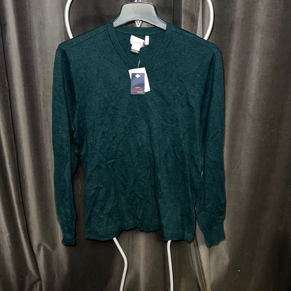 Men’s sweater v neck lands end canvas green M nwt - Picture 1 of 4